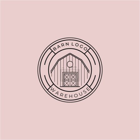 Foto de Emblema de la línea Art Barn Vector Logo, Ilustración Diseño de Vintage Badge of Barn Storehouse Farmhouse Concept - Imagen libre de derechos