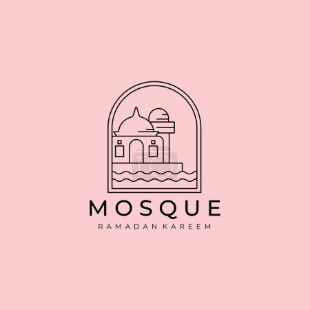 Téléchargez les illustrations : Logo vectoriel minime d'art de ligne de mosquée, conception d'illustration du concept arabe Ramadan Kareem - en licence libre de droit