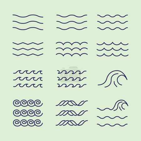 Foto de Varias olas agua lago río logotipo vector ilustración, paquete conjunto colección paquete diseño - Imagen libre de derechos