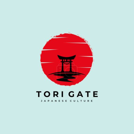 Foto de Torii logo japonés cultura símbolo vector ilustración diseño, tori logo diseño puesta del sol puerta icono - Imagen libre de derechos