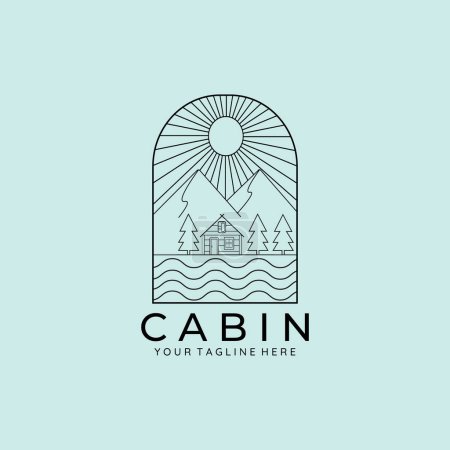 Foto de Cabina de madera o línea de cabaña arte minimalista simple ilustración plantilla icono logotipo diseño - Imagen libre de derechos