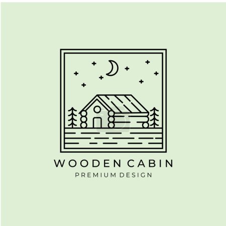 Foto de Diseño de ilustración de vectores de arte de línea de logotipo de cabina de madera, diseño de logotipo minimalista al aire libre - Imagen libre de derechos