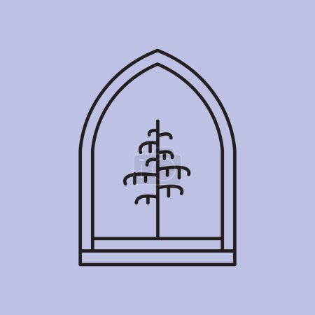Foto de Logo línea arte árbol con emblema línea ilustración diseño - Imagen libre de derechos