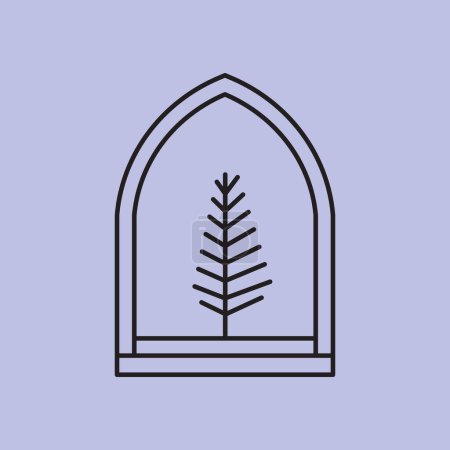 Foto de Árbol de arte de línea con emblema diseño de ilustración de línea - Imagen libre de derechos