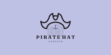 Foto de Diseño de ilustración de línea de logotipo de sombrero pirata con el logotipo del ancla vector simple - Imagen libre de derechos