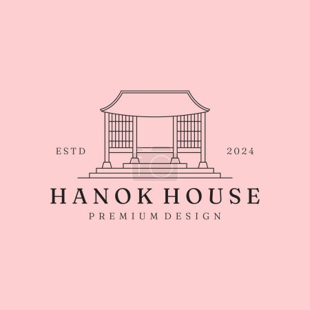 Hanok maison ligne art vecteur logo conception graphique, coréen traditionnel maison logo concept