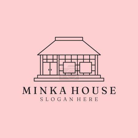 traditionelle Minka Haus japanische Linie Kunst Logo Vektor Illustration Vorlage Design