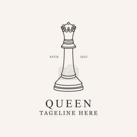 Illustration for Queen chess line art design logo vector - Royalty Free Image