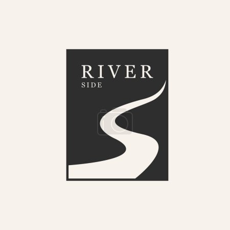 Poster Fluss Linie Kunst Logo Design Vektor Silhouette