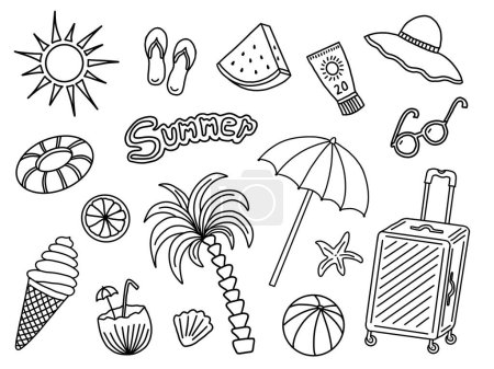 Photo for Illustration of objects on the theme of summer. Coloring picture. Black-and-white. Holidays. - Royalty Free Image