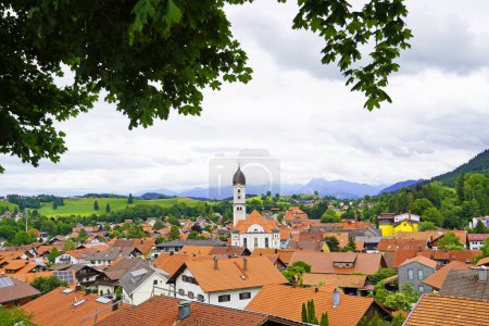 Photo for Panoramic view of Nesselwang in the Bavarian Allgaeu. Top view of the idyllic little town. - Royalty Free Image