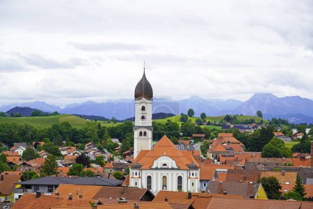 Photo for Panoramic view of Nesselwang in the Bavarian Allgaeu. Top view of the idyllic little town. - Royalty Free Image