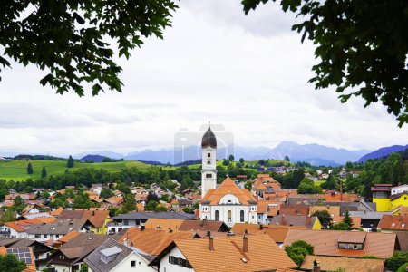 Photo for Panoramic view of Nesselwang in the Bavarian Allgu. Top view of the idyllic little town. - Royalty Free Image