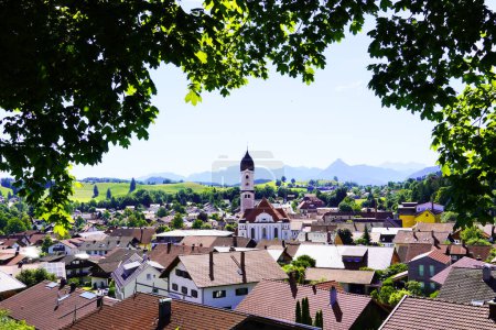 Photo for Panoramic view of Nesselwang in the Bavarian Allgau. Top view of the idyllic little town. - Royalty Free Image