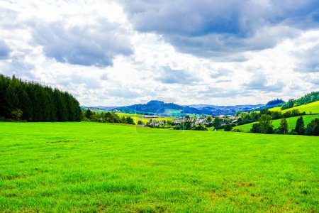 Landscape near Finnentrop. Nature with fields and forests in the Sauerland.