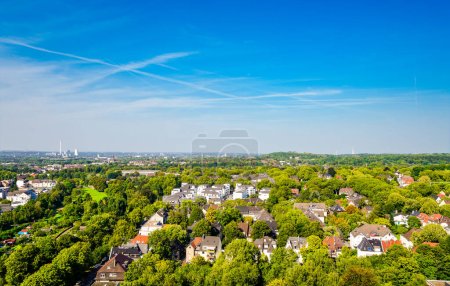 View of the city of Bochum with the surrounding landscape in the Ruhr area.