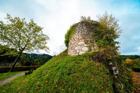 Vue du château de Hornberg dans la Forêt Noire. Ville de Baden-Wrttemberg avec un vieux château en ruine.