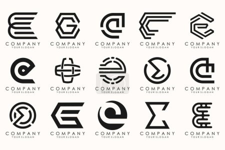 Téléchargez les illustrations : Collection de la lettre E logo abstrait symbole de conception. Logos géométriques méga collection avec lettres. - en licence libre de droit