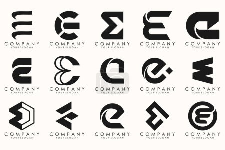 Téléchargez les illustrations : Collection de la lettre E logo abstrait symbole de conception. Logos géométriques méga collection avec lettres. - en licence libre de droit