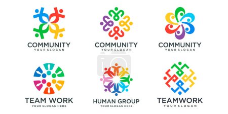 Téléchargez les illustrations : Ensemble d'icônes logo Business People Together. modèle de logo peut représenter l'unité et la solidarité dans le groupe - en licence libre de droit