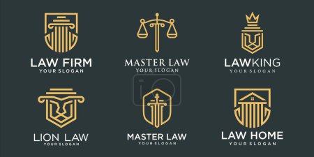Téléchargez les illustrations : Cabinet d'avocats logo icône ensemble. Modèle de conception de logo de concept combiné de pilier créatif. - en licence libre de droit
