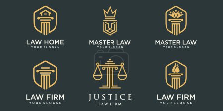 Téléchargez les illustrations : Logo du cabinet d'avocats ensemble d'icône. Élément de pilier créatif Modèle de conception de logo. - en licence libre de droit