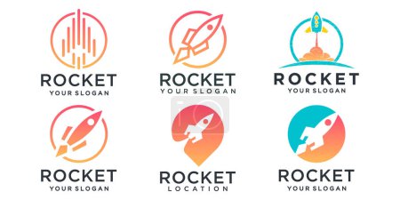 Illustration for Rocket combine with pin location logo and business card design vector. - Royalty Free Image