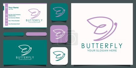 Téléchargez les illustrations : Abstrait papillon mono ligne logo et carte de visite design vecteur. - en licence libre de droit