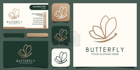 Téléchargez les illustrations : Abstrait papillon concept ligne logo et carte de visite design vecteur. - en licence libre de droit