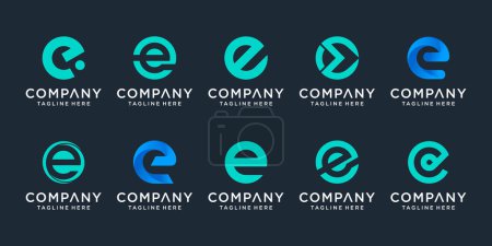 Téléchargez les illustrations : Ensemble de lettre créative E modèle de conception de logo. icônes pour les affaires de la finance, conseil, technologie, simple. - en licence libre de droit