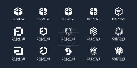 Set of abstract initial letter F with hexagon concept logo template. icons for business of fashion, sport, automotive, internet, data, simple.
