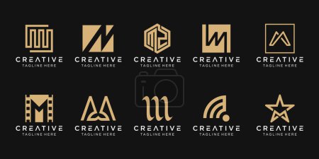 Set of abstract initial letter M logo template. icons for business of fashion, sport, automotive, simple.
