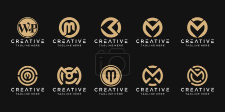 Set of abstract monogram letter M logo template. icons for business of fashion, sport, automotive, simple.