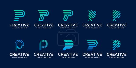 Set of abstract initial letter P logo template. icons for business of fashion, digital, technology,