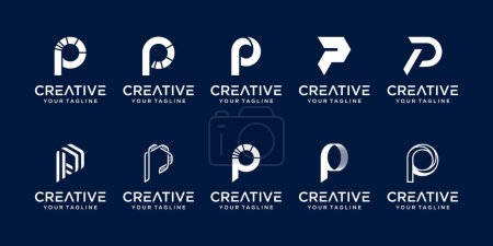 Set of abstract initial letter P logo template. icons for business of fashion, sport, automotive,