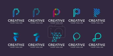 Set of abstract initial letter P logo template. icons for business of fashion, digital, technology