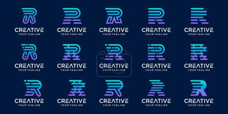 Set of collection initial letter R logo design template. icons for business of fashion, sport, automotive, technology digital.