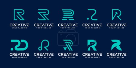 Set of monogram initial letter R RR logo template. icons for business of fashion, business, consulting, technology digital.