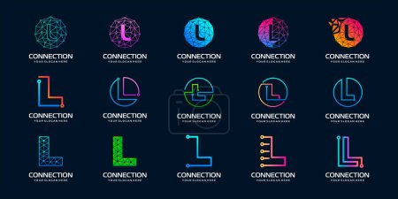 set of creative letter L Modern Digital Technology Logo Design. The logo can be used for technology, digital, connection, electric company.