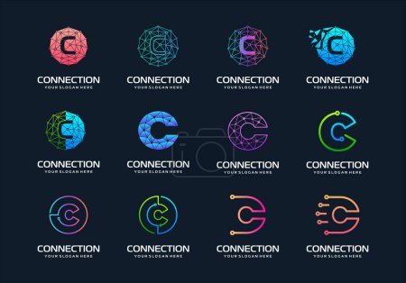 Illustration for Set of creative letter C Modern Digital Technology Logo Design. The logo can be used for technology, digital, connection, electric company. - Royalty Free Image