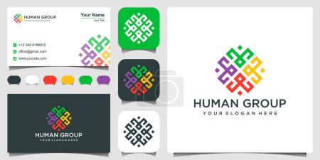 Illustration for Symbols working as team & cooperating. This vector logo template can represent unity and solidarity in group or team of people. 3 favicons and business card Premium Vector. - Royalty Free Image
