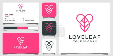 Illustration for Heart and leaf sign. Love nature logo design with line art style. logo design and business card Vector illustration. - Royalty Free Image