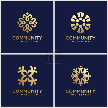 Illustration for Creative golden symbols working as team & cooperating. This vector logo template can represent unity and solidarity in group or team of people. - Royalty Free Image