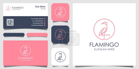 Schöner Flamingo mit schlichtem Liniendesign. Logo Design und Visitenkarte