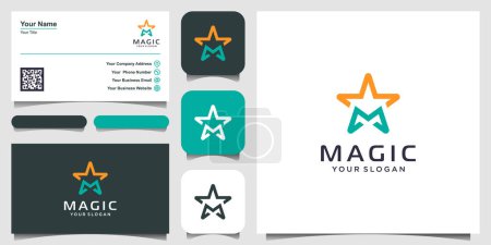 Illustration for Letter M with stars line art logo design inspiration. logo design, icon and business card - Royalty Free Image