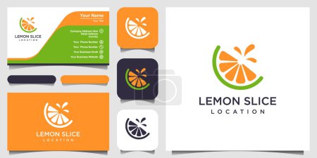 Illustration for Lemon slice citrus flat vector logo and business card design - Royalty Free Image