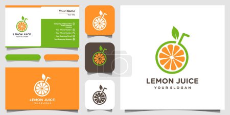 Illustration for Lemon slice citrus flat vector logo and business card design - Royalty Free Image