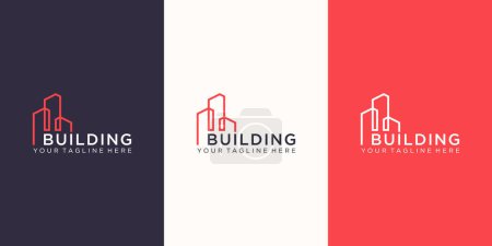 Illustration for Work mark building logo design with line concept. city building abstract For Logo Design Inspiration. business card design - Royalty Free Image
