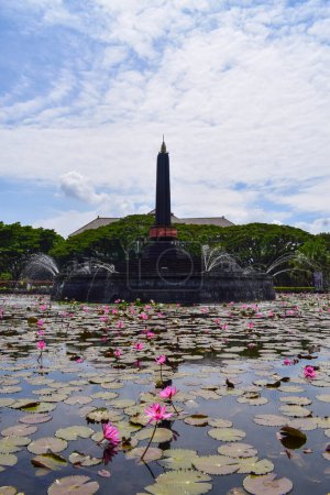 Photo for View of Malang Tugu Square with beautiful garden Lotus Flower park is located in front of City Hall (Balai Kota Malang). - Royalty Free Image