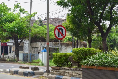 Photo for No U-Turn traffic sign in Jawa Timur, Indonesia - Royalty Free Image